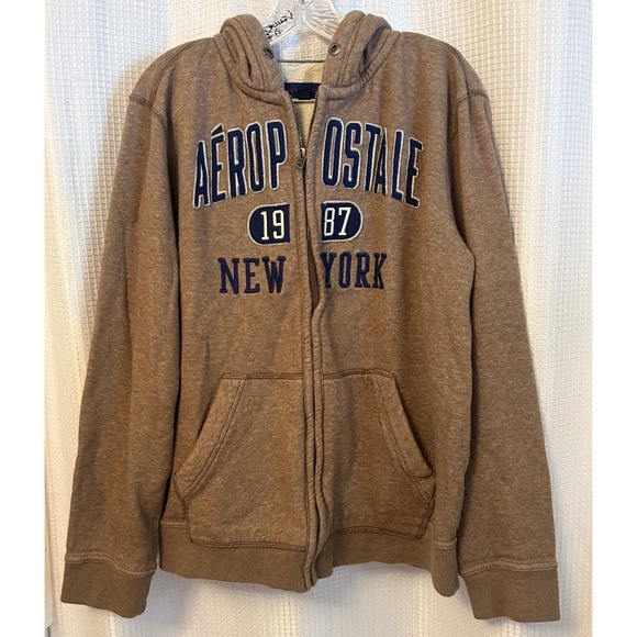 Aeropostale New York 1987 Mens Brown Full Zip Hoodie Size XL - Picture 1 of 5